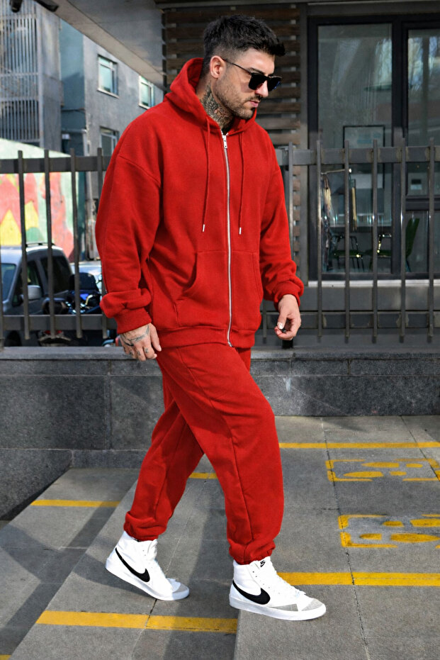 Men's 3 Thread Thick Winter Basic Plain Cardigan Set - 3