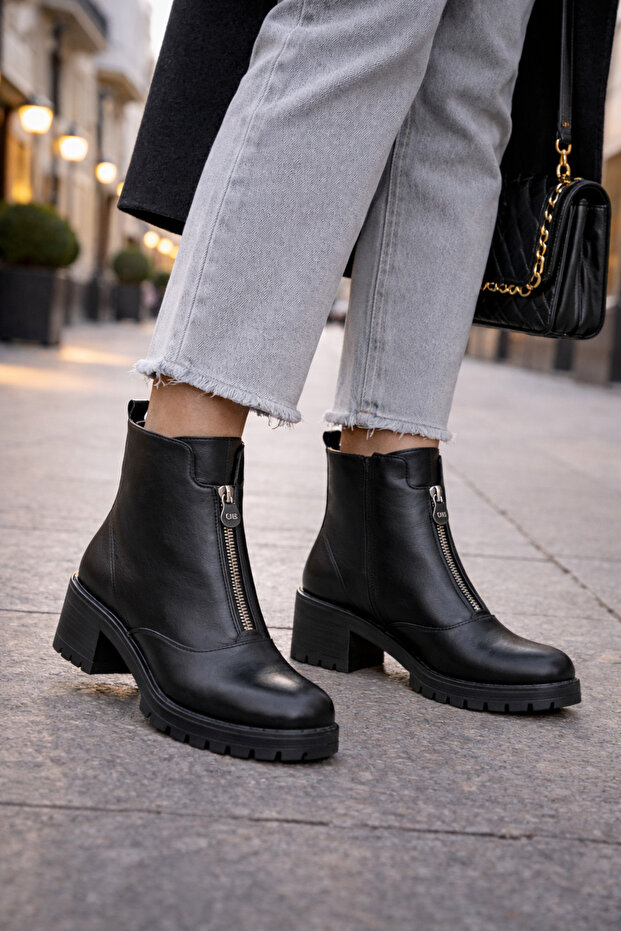 Elize Siyah Hakiki Deri Kadın Bot - 1