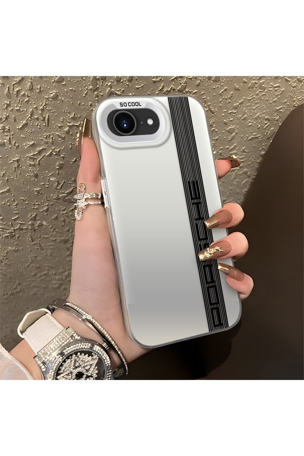 iPhone 17E Compatible Silicone Edge Hard Back Anti-Fall Phone Case with Porsche Pattern