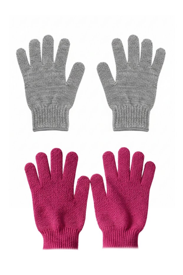 2 Pairs of Bath Scrubbing Gloves – Body Scrub Shower Gloves (Grey-Fuchsia)