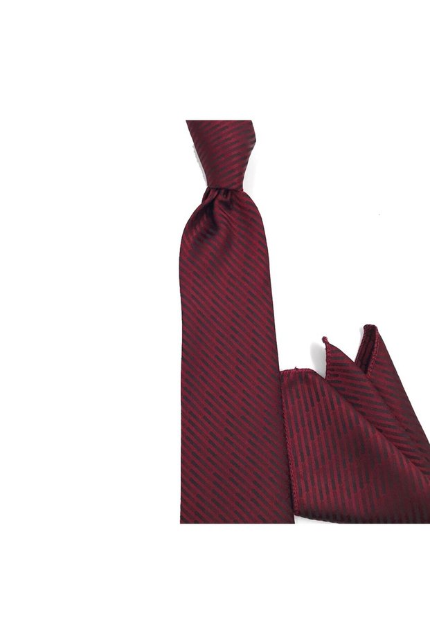 Burgundy Special Striped Tie with Handkerchief 32209 Burgundy
