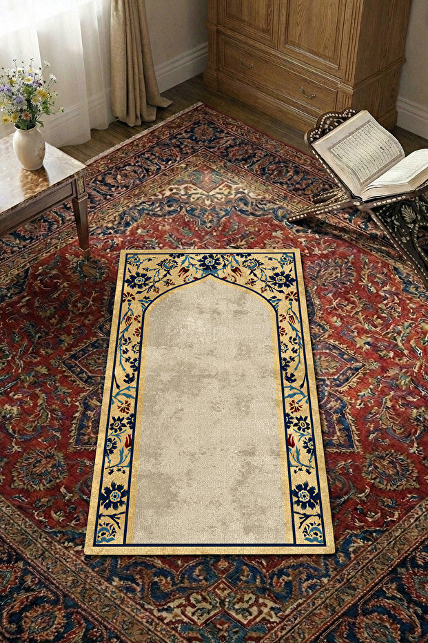 Non-Slip Sole Faux Fur Soft Prayer Rug 75x120 cm Stain Resistant Cushioned Prayer Mat