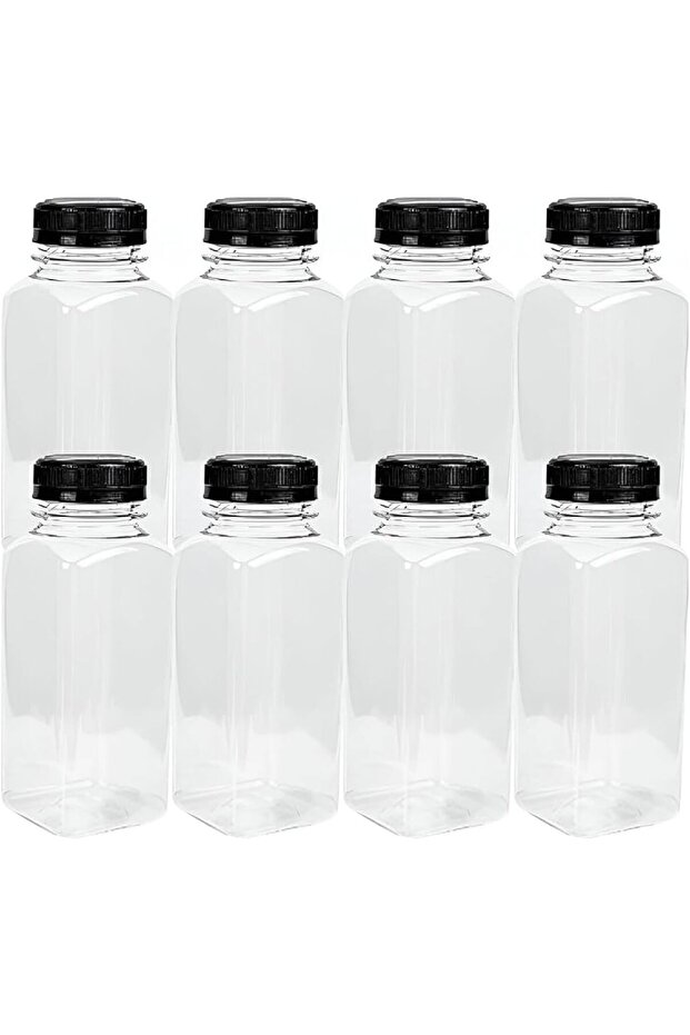 8Pcs Empty Plastic Reusable Square Shape Transparent 100ml/4Oz Bottles With Black Caps For Ju