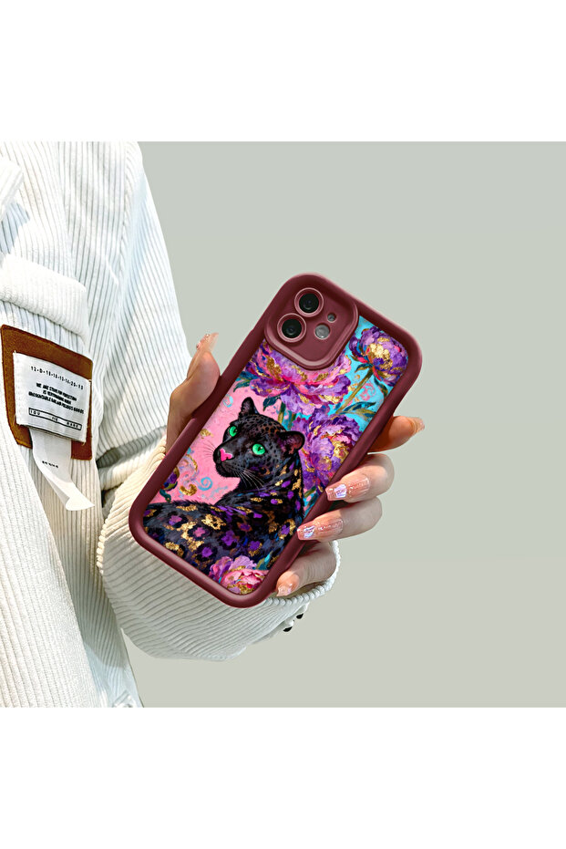 حافظة هاتف من مادة السيليكون المقاومة للصدمات بنمط باردوس باللون الأحمر الداكن، متوافقة مع هاتف Redmi Note 14 - 8