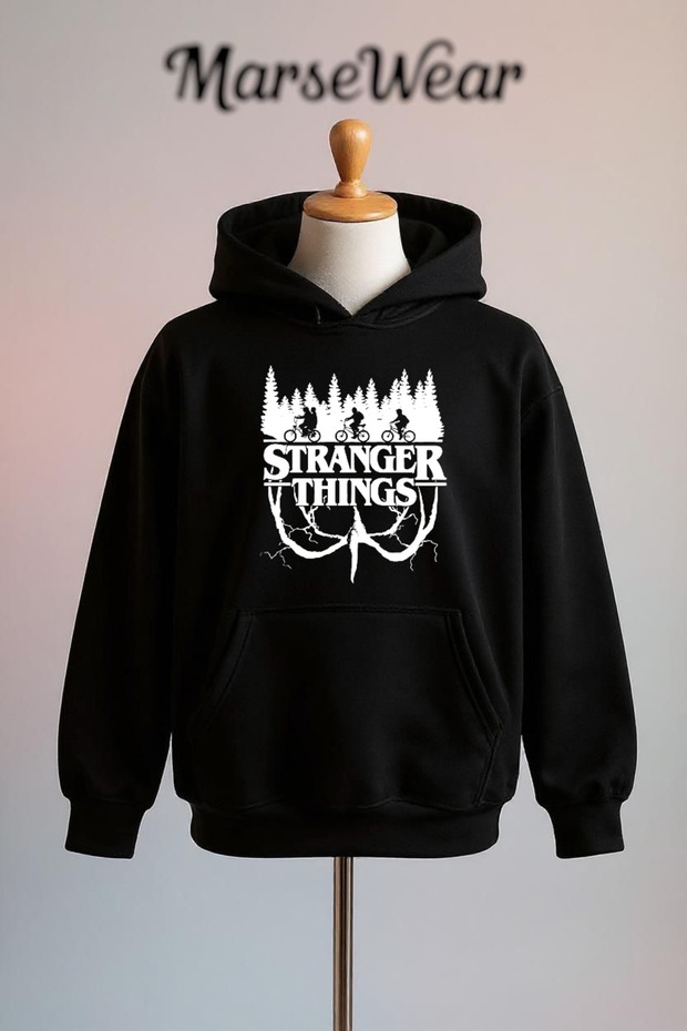 Stranger Things Printed Cotton 3 Thread O Oversized K Hooded Sweatshirt
