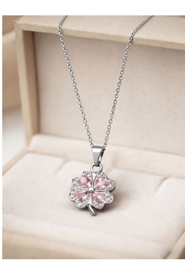 Yonca Desenli Çelik Kolye - 2