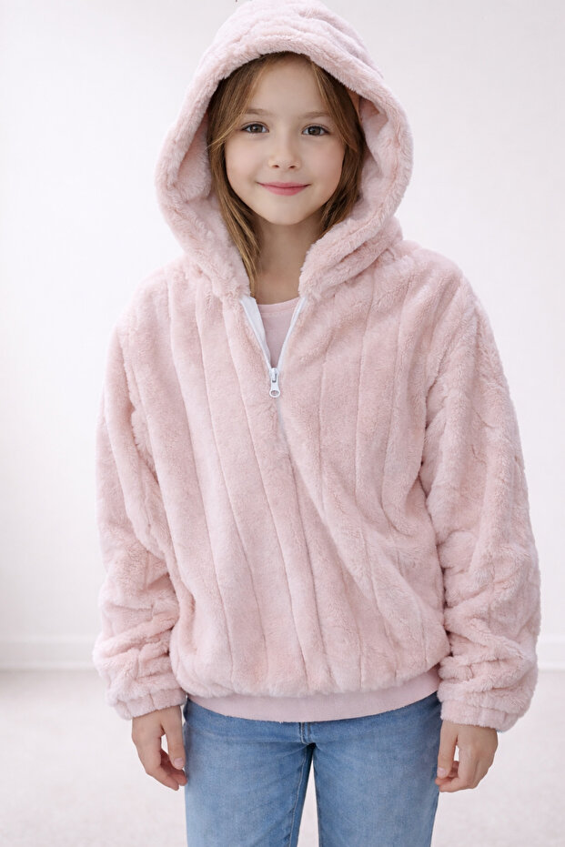 Kapüşonlu Peluş Sweatshirt - 1