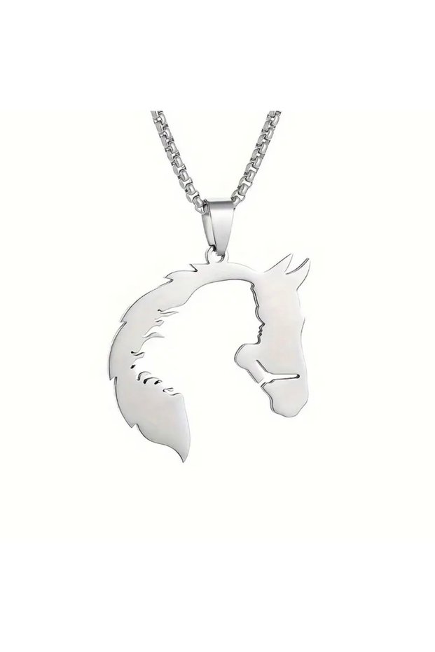 Stainless Steel 60 cm Silver Necklace with Horse Figure | Stylish and Powerful Symbol Men's & Women's Necklace