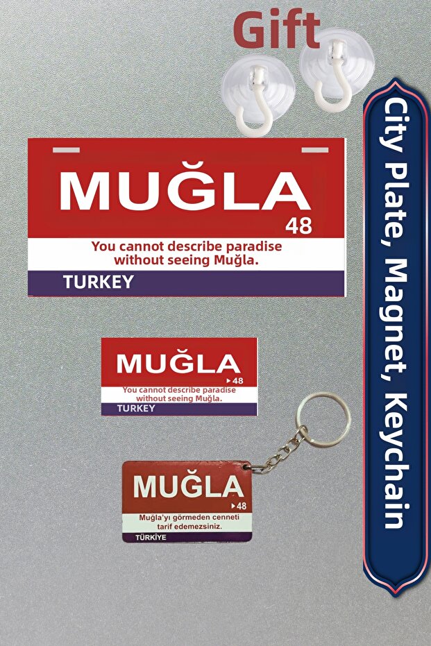 Muğla Retro Plate, Retro Magnet, Keychain, Mdf Wood Decorative Wall & Car Sign