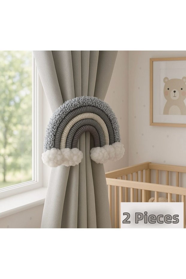 2-Piece Handmade Curtain Background Holder | Room Ornament – Macrame Baby, Child, Newborn Room Accessory