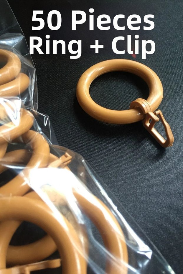 50 Pcs Wooden Walnut Rustic Curtain Rings and Clips, Rustic Rings and Hooks