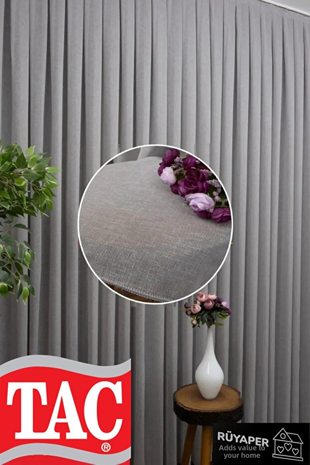 Rüyaper Original 100% Linen Close Pleat Ironing Not Want Gray Color Tulle Curtain