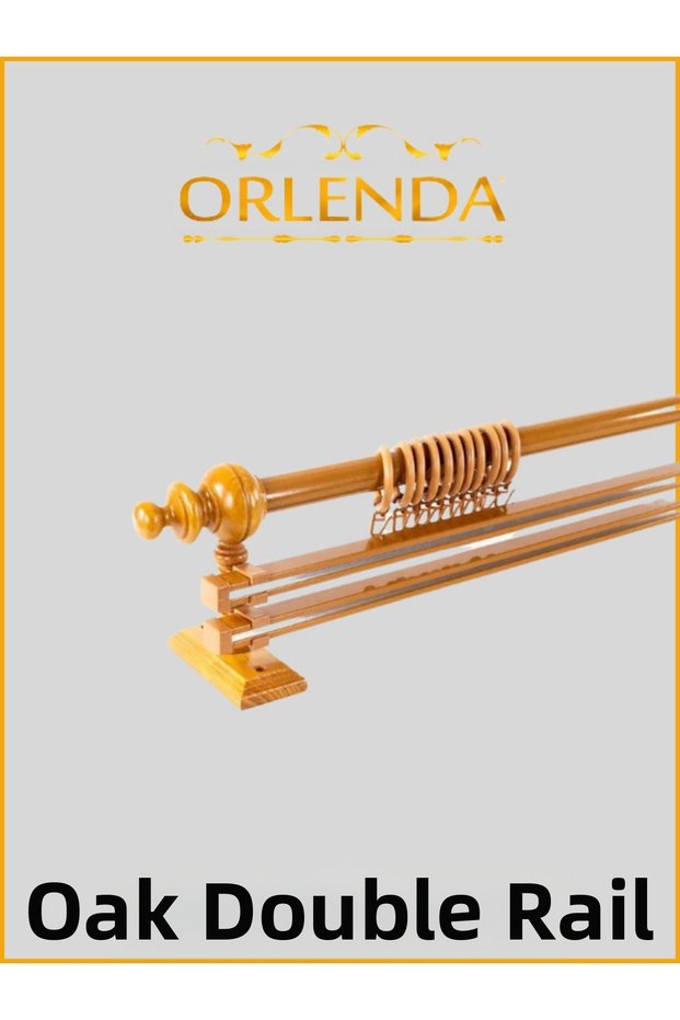 Oak Wooden Head Aluminum Pipe Rustic Curtain Hanger Double Rail 275 Cm