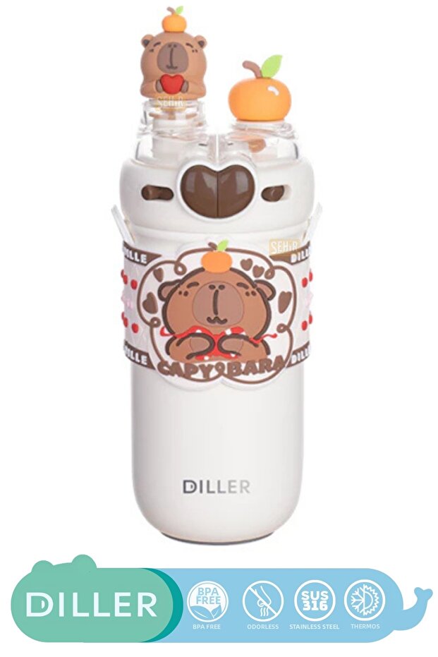 520ml New Collection Cute Animals Fancy Stainless Steel Thermos With/Without Straw Neck Strap