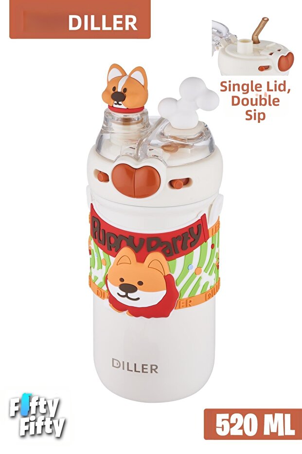 Diller 520 ml Single Lid Dual Use Straw/No Straw Neck Strap/Steel Thermos -Ffdillerd93Renk