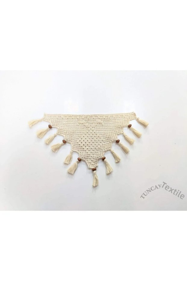 Buldan Handcrafted Lace Set of 5 - Ready Knitted Triangle Curtain with Lace Fringes and Tassels (strawberry)