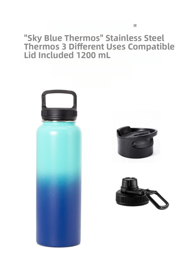 Sky - Vacuum Stainless Steel Coffee Beverage Thermos - 3 Lids Are Gifts - 1200 ml
