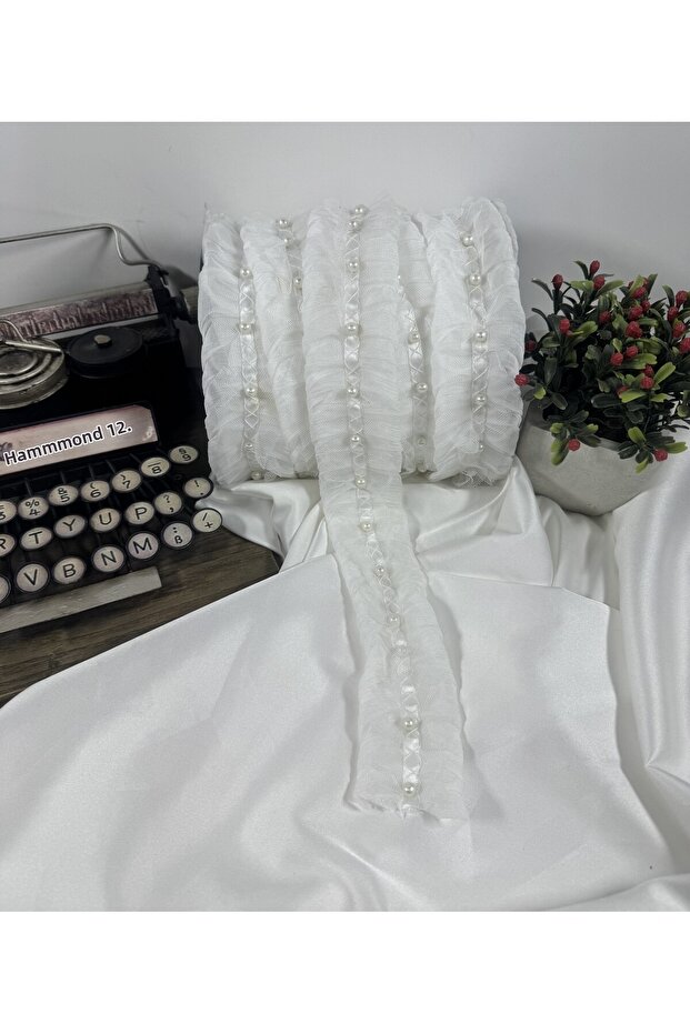 Elegant Chiffon Ribbon with Pearl Details (1 Meter)