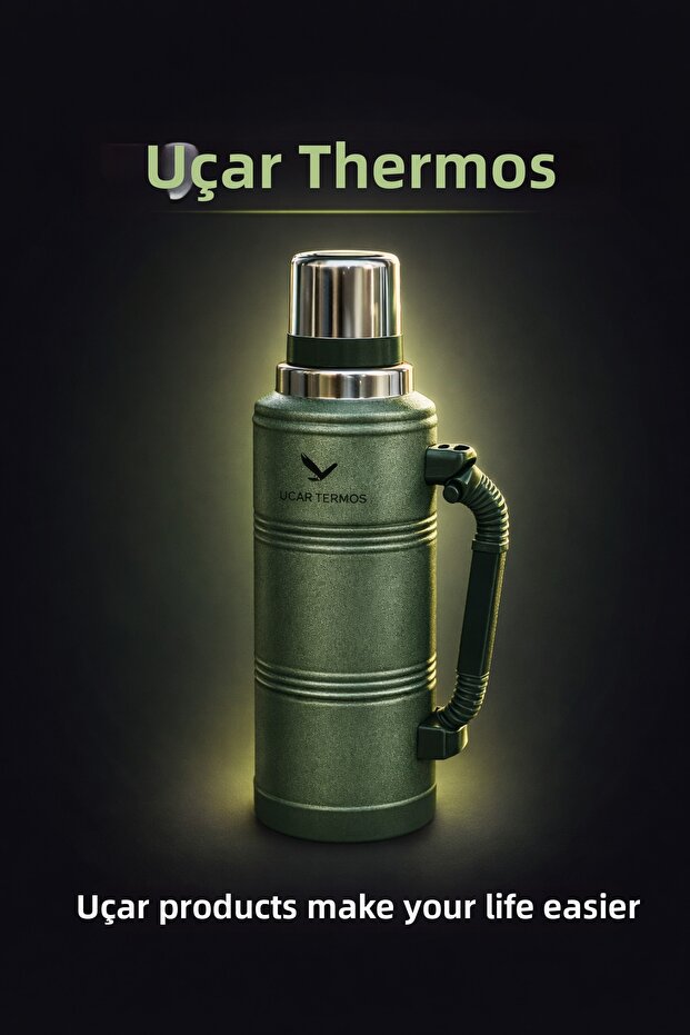 Thermos Green Thermos Can Keep Hot and Cold for 48 Hours, Quality Vacuum Steel Lid, Gift Included