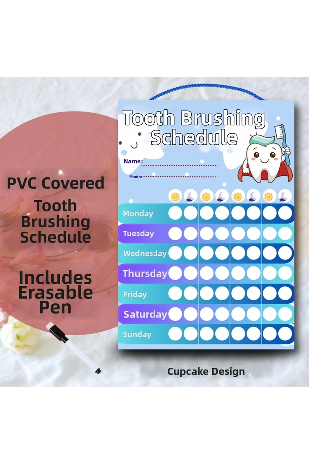 Tooth Brushing Chart Write-Erase Table Pvc Coated Durable Write-Erase Pen Gift