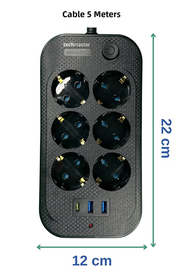 2 USB + Type-C Current and Child-Proof 6-Port Socket 5m - 3