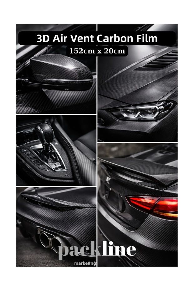 3D Black Carbon Fiber Finish Film with Air Release 152cm X 20cm