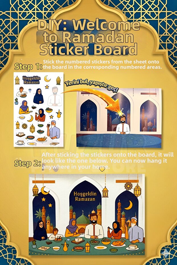 30 Pieces DIY Welcome Ramadan Sticker Board Educational Sticker Ornament Activity Set for Kids