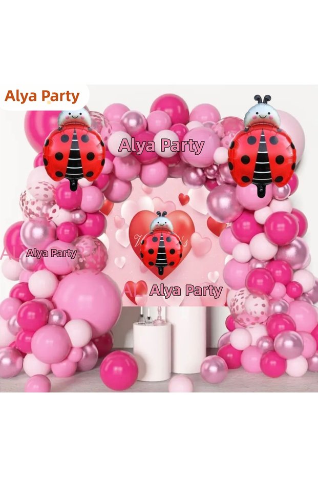 Party Birthday Set with Plenty of Balloons, Ladybug Foil Balloons