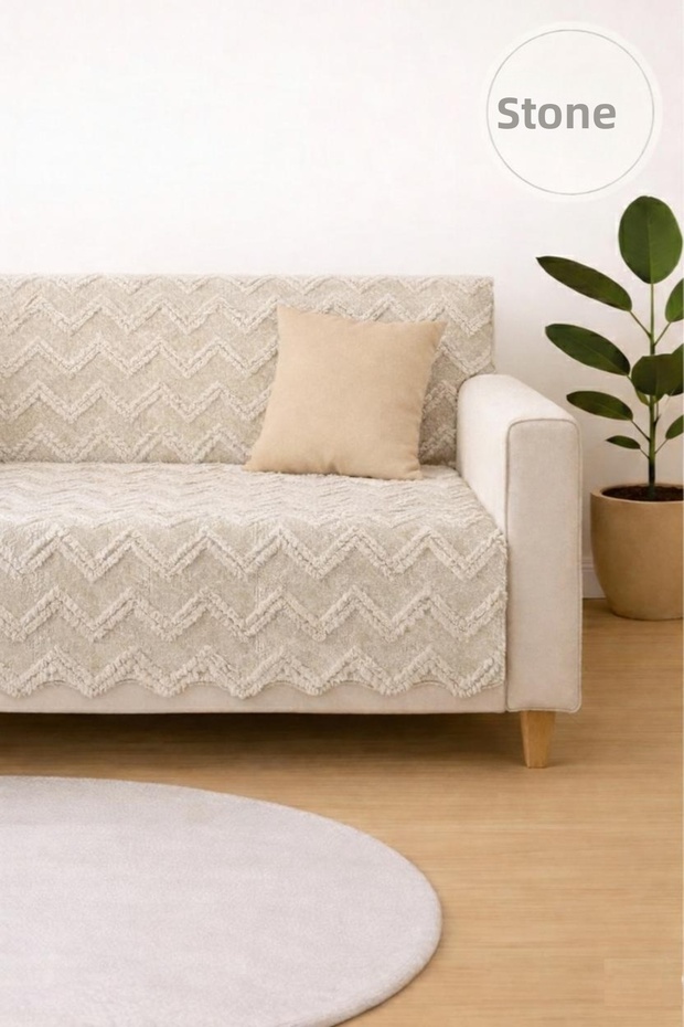 Sofa Cover 175X215 cm – Zigzag Pattern Sofa Cover, Non-Slip, Washable, Luxury Fabric Chenille Jacquard