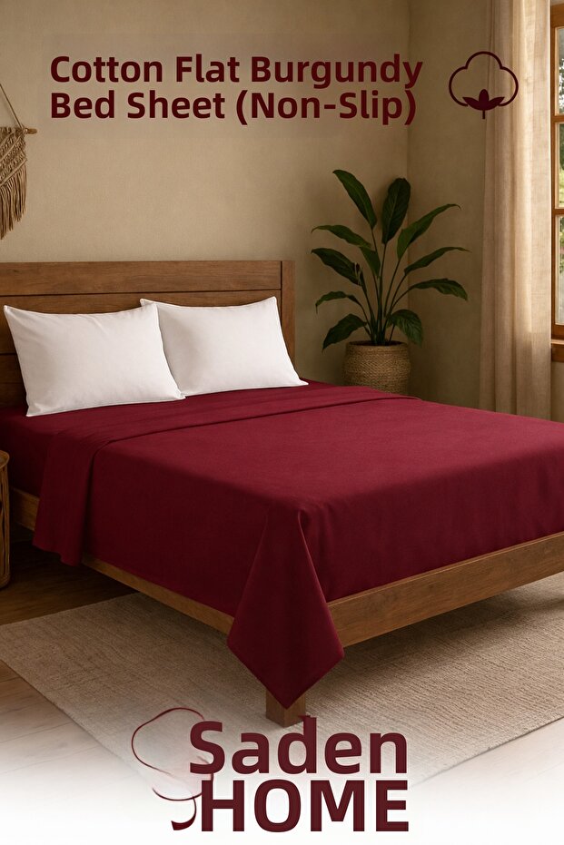Cotton Double Bedding in Burgundy, 220X240 cm