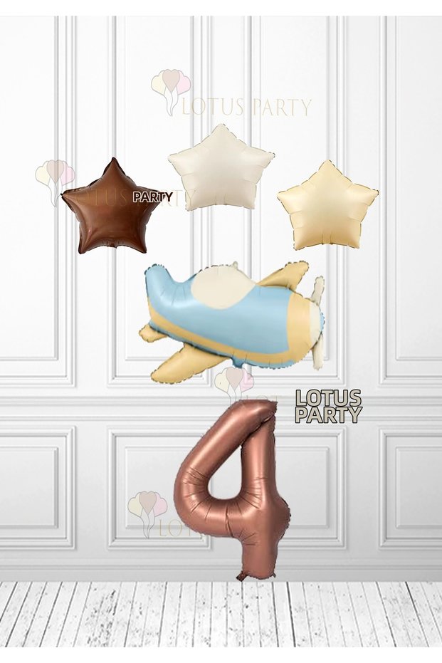 Cream Star Brown Star Balloon Cream Blue Color Airplane Balloon - Brown Number Balloon 1 Year Old