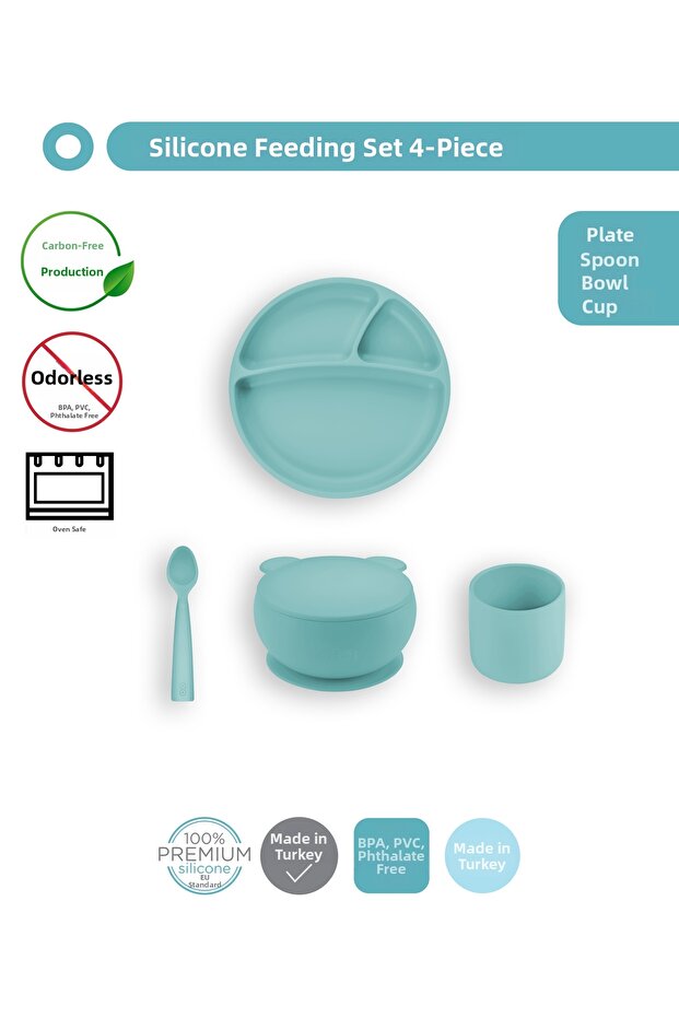 Aqua Green Set of Four (plate+glass+spoon+bowl with lid)