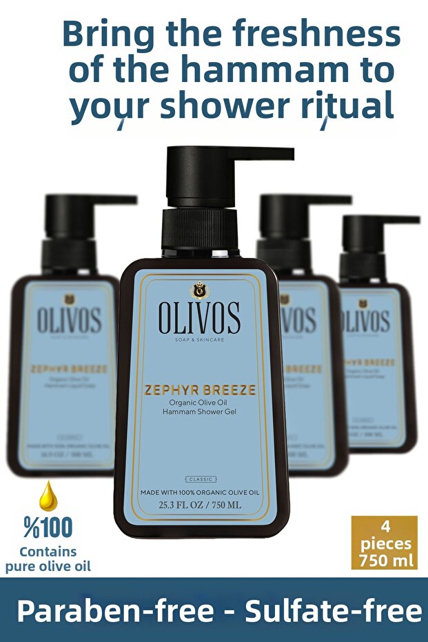 Natural Olive Oil Bath Scented Bath and Shower Gel Olive Oil Skin Nourishing Moisturizer 4 Pcs 750ml