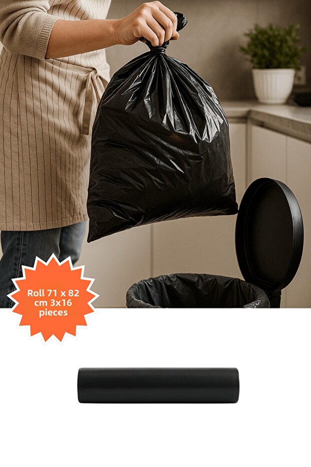 Black Roll Garbage Bag 71X82 cm 3X16 Pieces Home Kitchen Business Office Advantageous Package