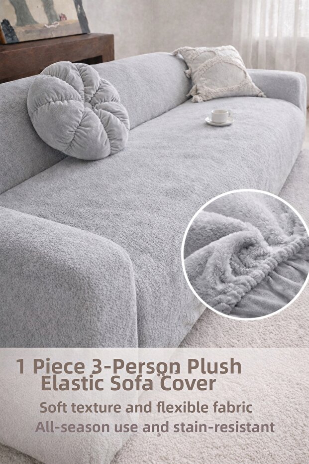 Extra Soft Welsoft Fleece Elastic 3-Seater Sofa Cover Non-Slip,Stretchy,Washable sofa cover