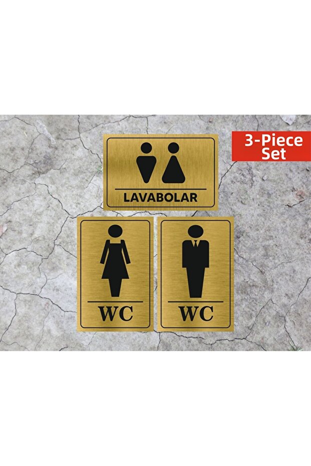 Wc Bay Sinks Diversion Writing Metal Sheet Gold Color Set of 3