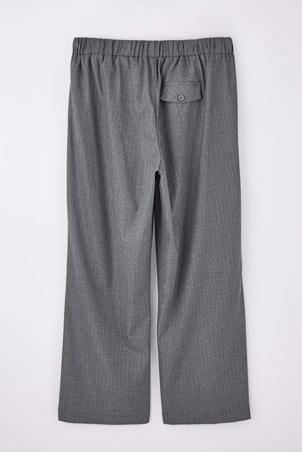 Limited Edition Antrasit Çizgili Lastik Belli Wide Leg Büyük Beden Kumaş Pantolon TBBSS26AR00008 - 8
