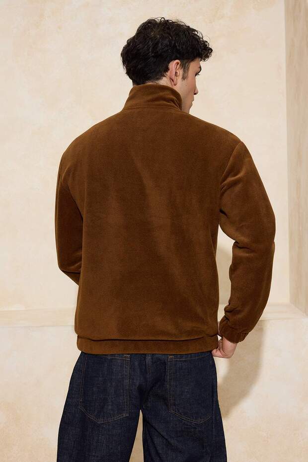 Kahverengi Oversize/Geniş Kesim Nakışlı Polar Sweatshirt TMNAW26SW00030 - 4