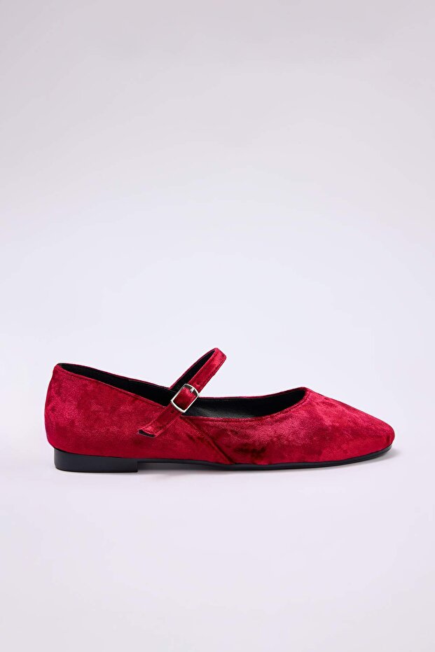 Bordo Kadife Mary Jane Kadın Babet TAKAW26BE00008 - 4