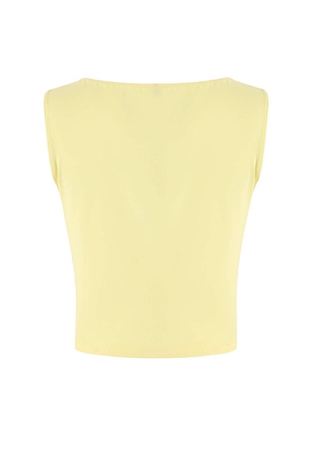 Teen Açık Sarı Fitted/Vücuda Oturan Kayık Yaka Kolsuz Crop Pamuklu Esnek Örme Bluz TWOSS26BZ00035 - 6