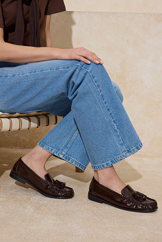 Koyu Kahverengi Püskül Detaylı Kadın Loafer TAKSS26LA00005 - 8