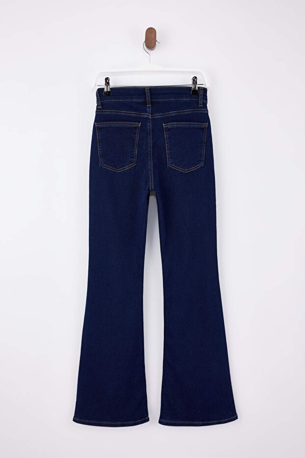 Koyu Mavi Yüksek Bel Flare Yumuşak Ekstra Esneyen Örme Kot/Jeans TWOSS26JE00091 - 7