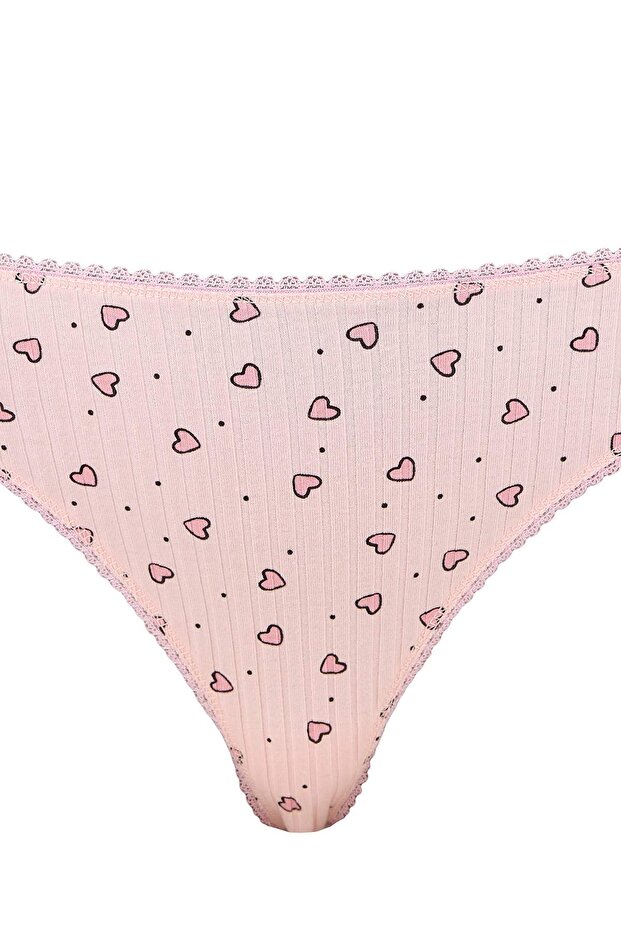 Pembe Pamuklu Kalp Desenli Kapsız Örme İç Çamaşırı Takımı THMSS26CC00019 - 4