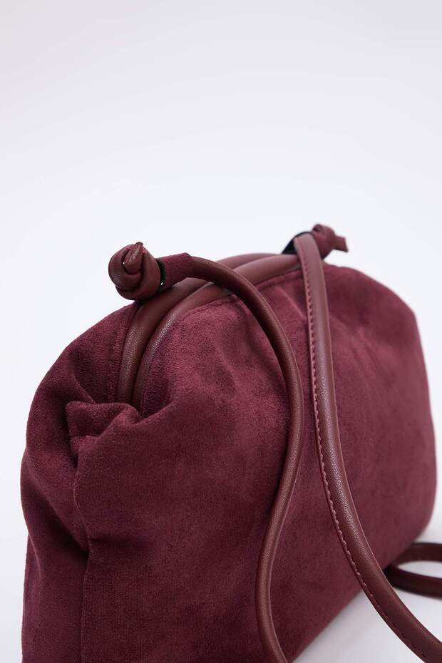 Bordo Süet Mıknatıs Kapmalı Ayarlanabilir Askılı Mini Boy Kadın Omuz Çantası TAKSS26OC00043 - 5