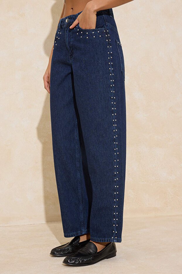 Mavi DÖKÜMLÜ Aksesuar Detaylı Normal Bel %100 Pamuk Barrel Jeans TWOSS26JE00025 - 3
