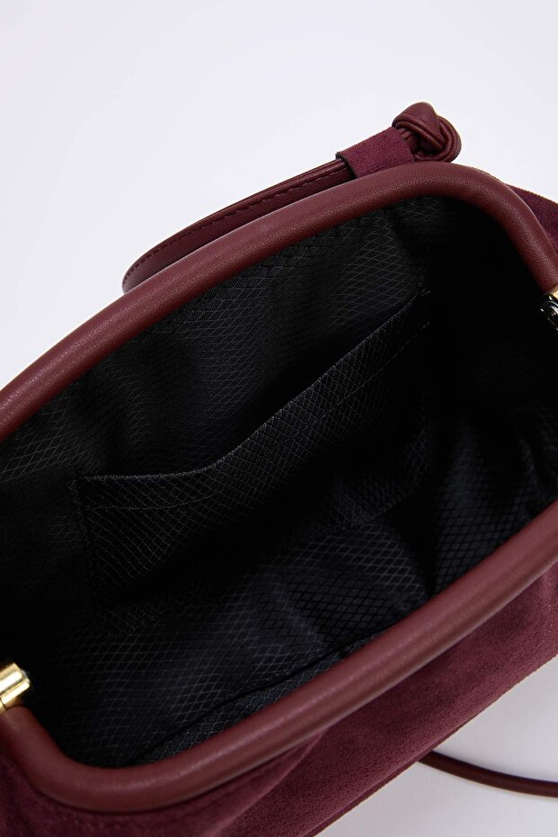 Bordo Süet Mıknatıs Kapmalı Ayarlanabilir Askılı Mini Boy Kadın Omuz Çantası TAKSS26OC00043 - 6