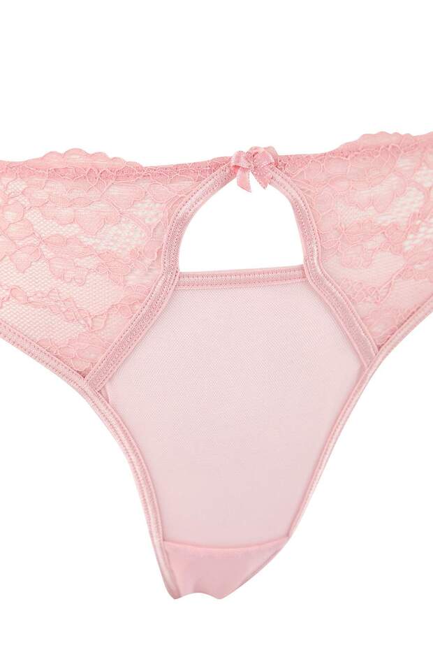 Pembe Dantel Kurdele Detaylı Kapsız İç Çamaşırı Takımı THMSS26CC00010 - 3