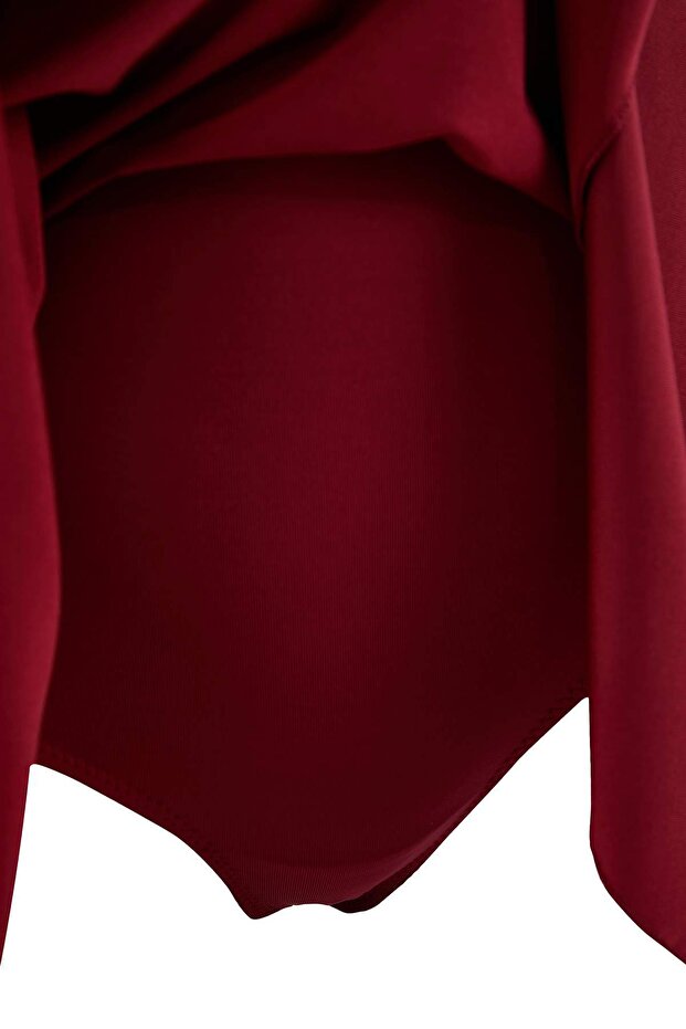 Bordo Drapeli V Yaka Kaplı Basic Etek Mayo TBESS26MA00002 - 6