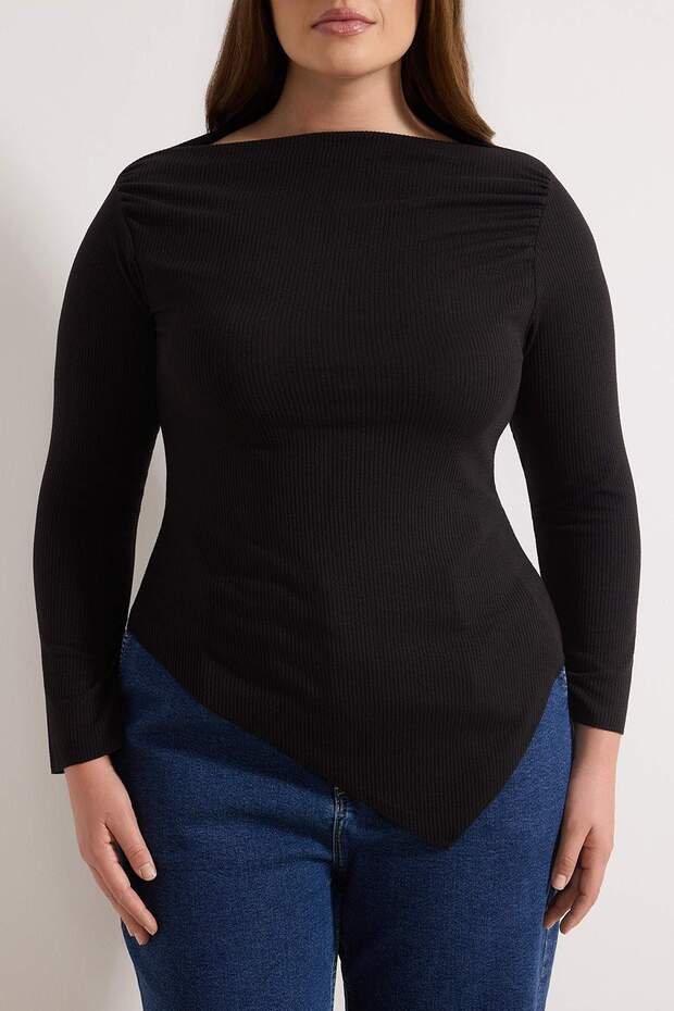 Siyah Kaşkorse Örme Büyük Beden Bluz TBBAW26AF00131 - 3