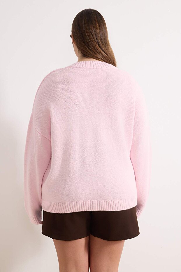 Wardrobe Essentials Pembe Basic Geniş Kalıp Yumuşak Dokulu Triko Kazak TBBAW26AN00069 - 4